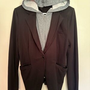 Stylish Black Women's Jacket with Gray Hoodie